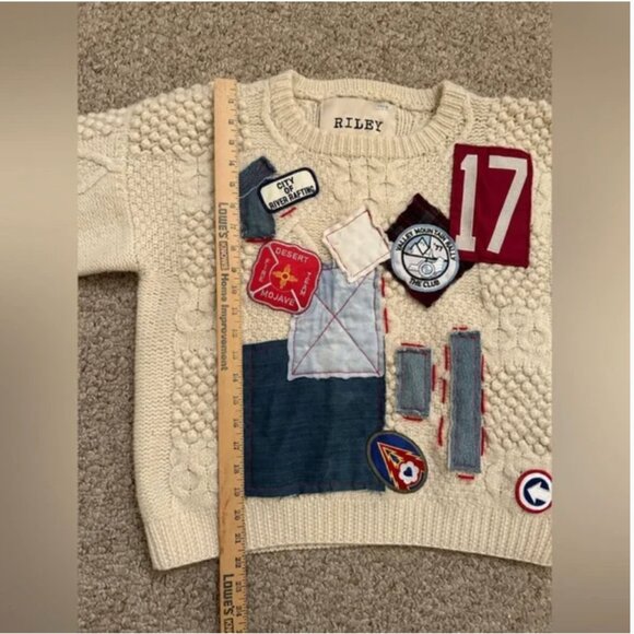 Free People Riley 1880 VINTAGE PATCHED UP SWEATER Patchwork Wool size L - Picture 10 of 13